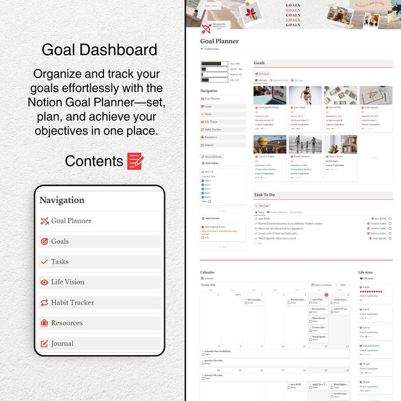 Notion Goal Planner Template 90-Day Weekly Task Manager Quarterly Goal Planning