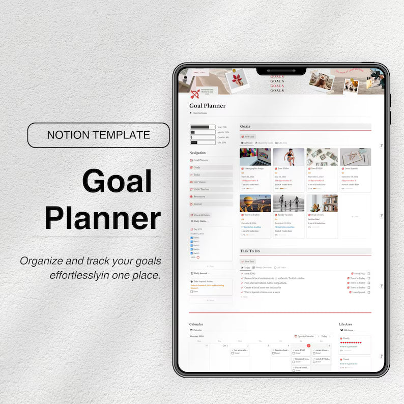 Notion Goal Planner Template 90-Day Weekly Task Manager Quarterly Goal Planning