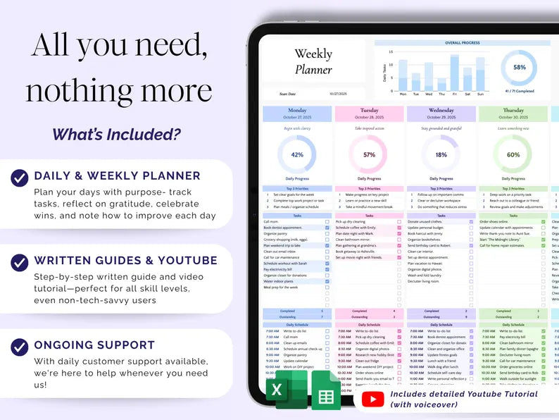 Second Brain Template Weekly Planner Daily Task Tracker Spreadsheet Routine